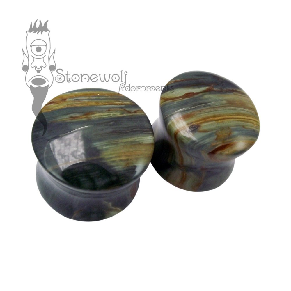 Pair of Gary Green Jasper Plugs Double Flared Made to Order - Click Image to Close