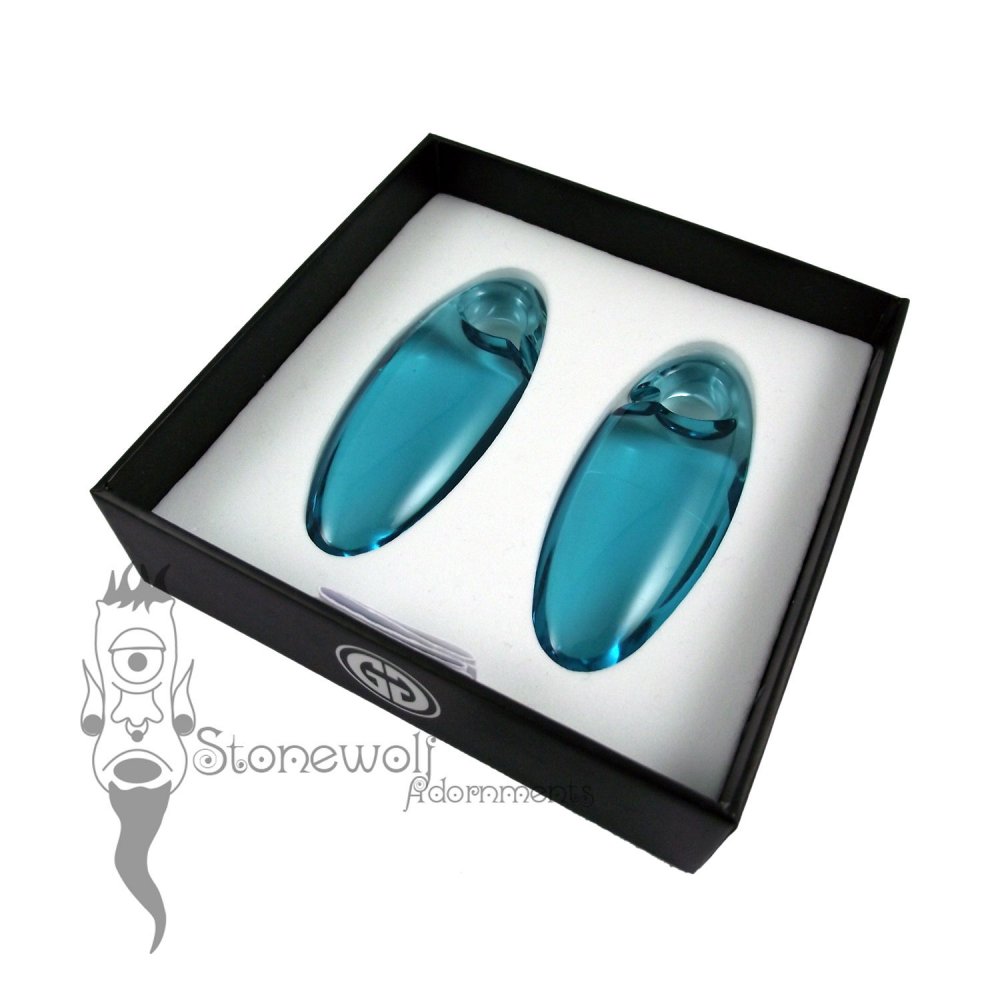 Gorilla Glass Turquoise Small Cocoon Glass Ear Weights