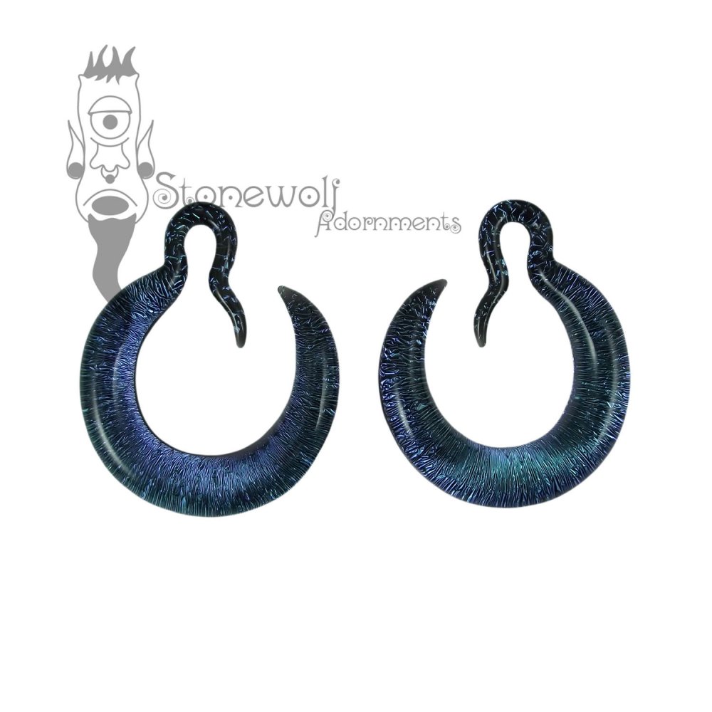 Gorilla Glass Blue Crescent Dichroic Hoops