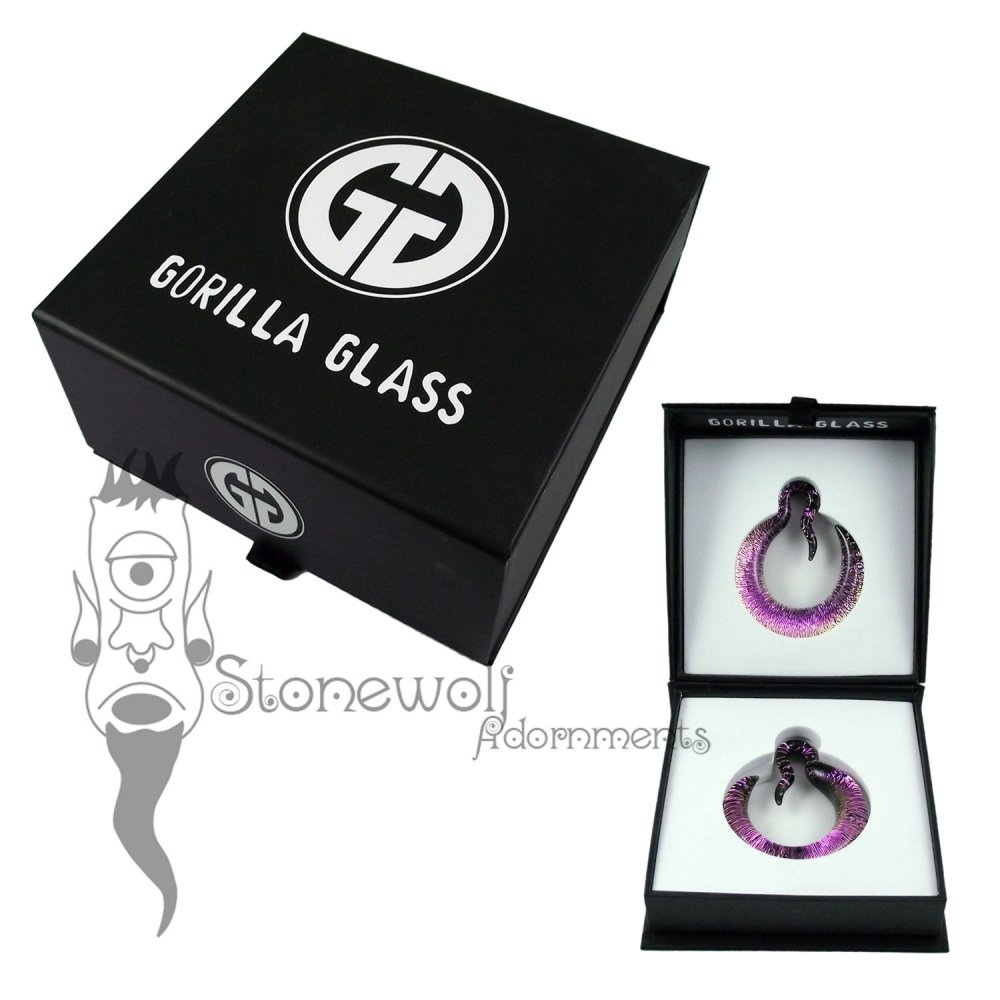 Gorilla Glass Pink Crescent Dichroic Hoops