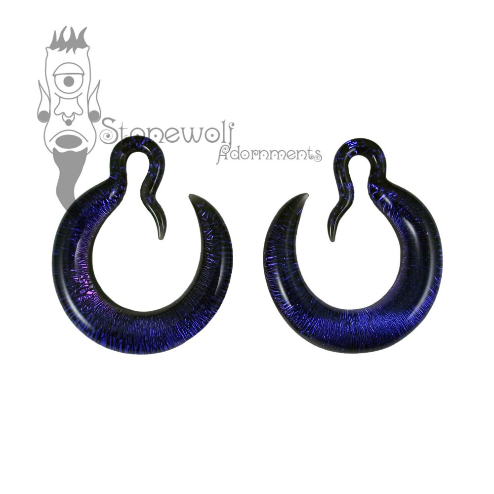 Gorilla Glass Deep Purple Crescent Dichroic Hoops