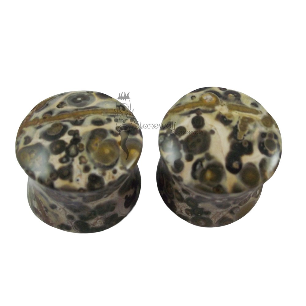 Pair of Leopardskin Jasper Stone Plugs Double Flared