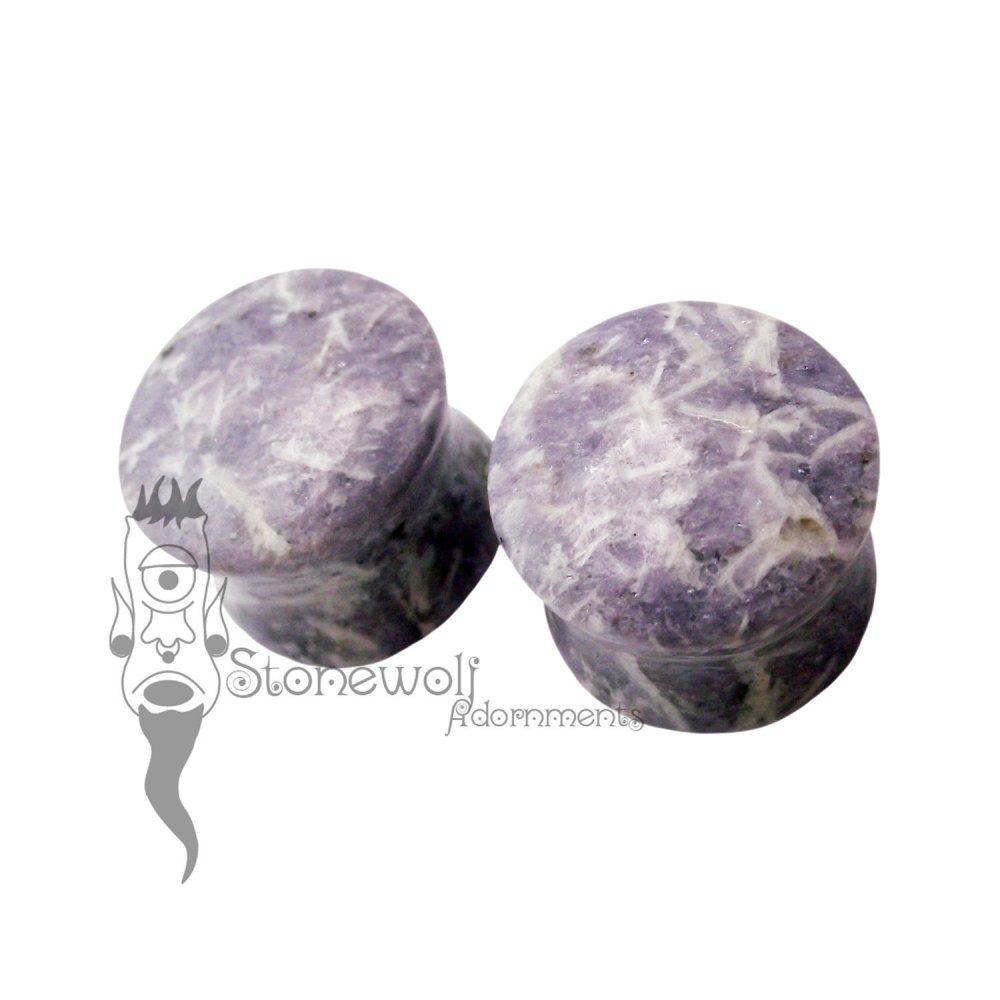 Pair of Lepidolite Stone Plugs Double Flared Made to Order