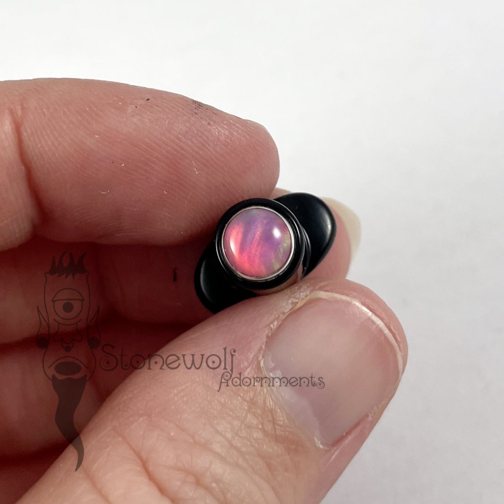 Delrin 8mm Round Labret with Pink Aurora Inlay - Ready To Ship