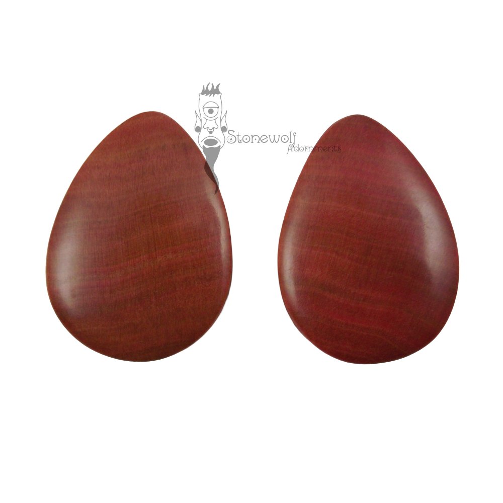 Pair of Pink Ivory Wood Teardrop Plugs Double Flared