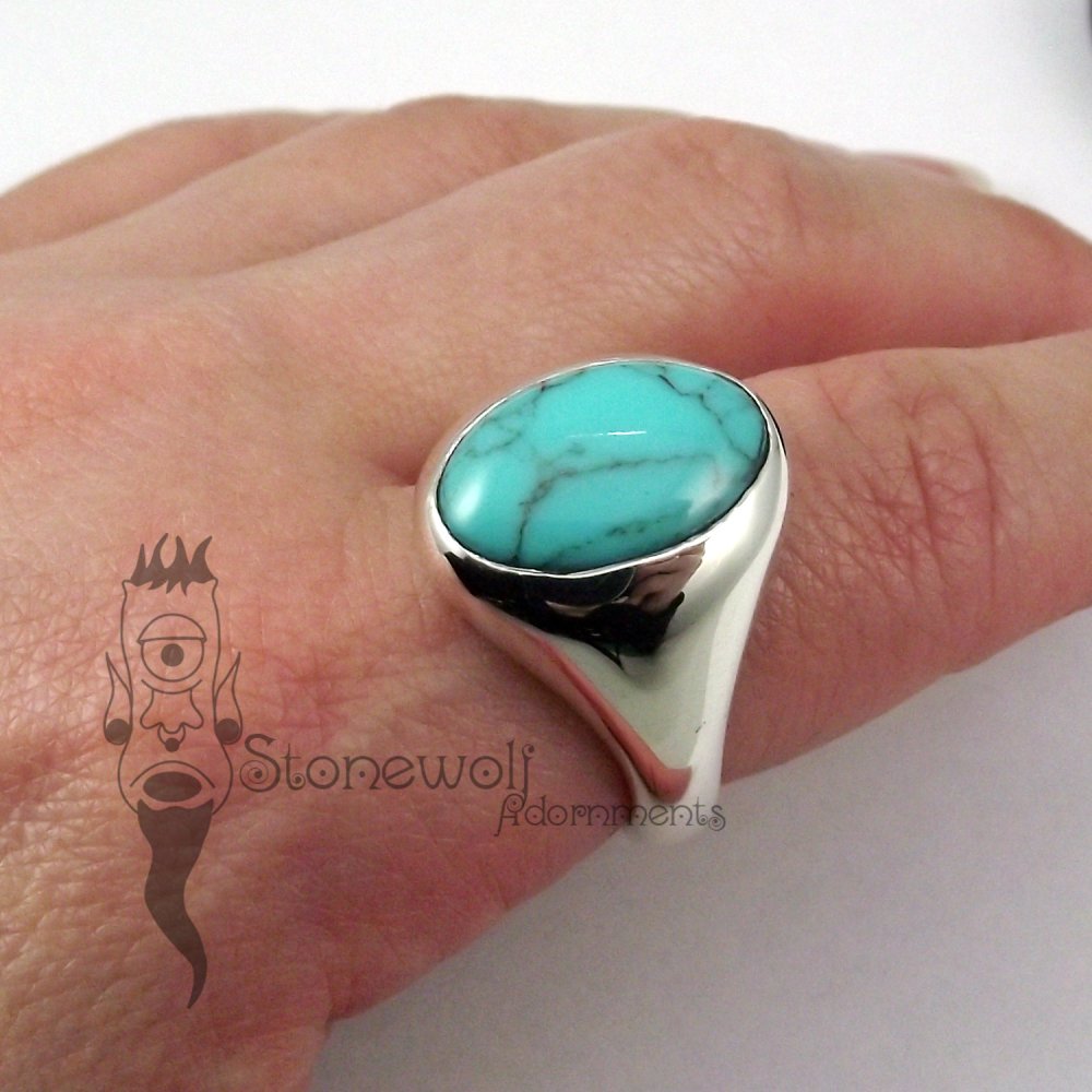 Stone Portrait Oval Signet Ring 925 Sterling Silver