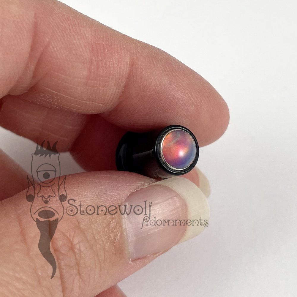 Delrin Philtrum Lip Plug 8mm w/ Aurora Opal Inlay- Ready To Ship