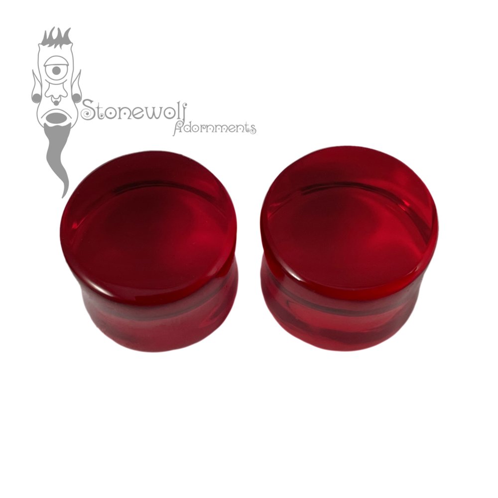 Pair of Red Transparent Glass 17mm Stone Plugs - Ready To Ship