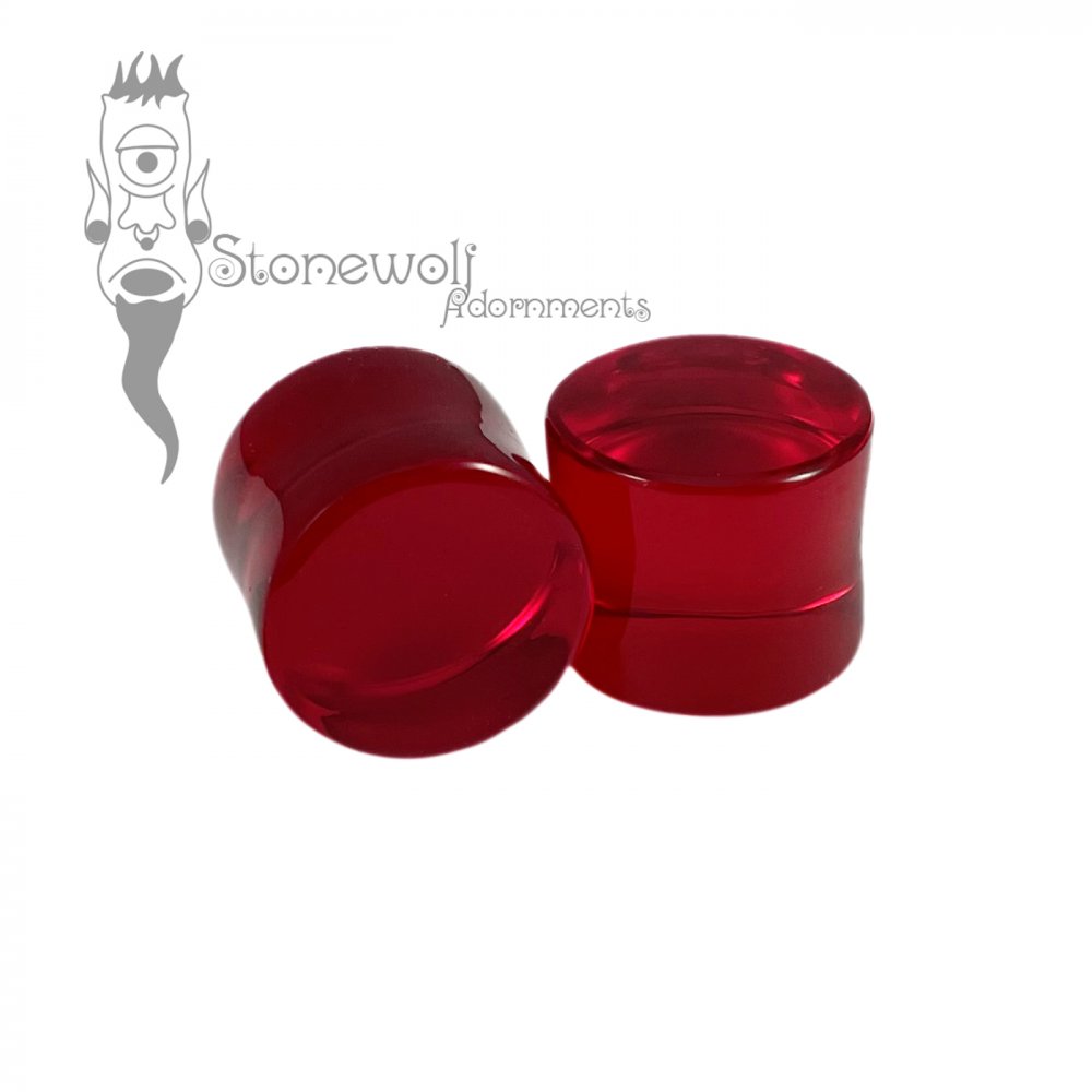 Pair of Red Transparent Glass 17mm Stone Plugs - Ready To Ship