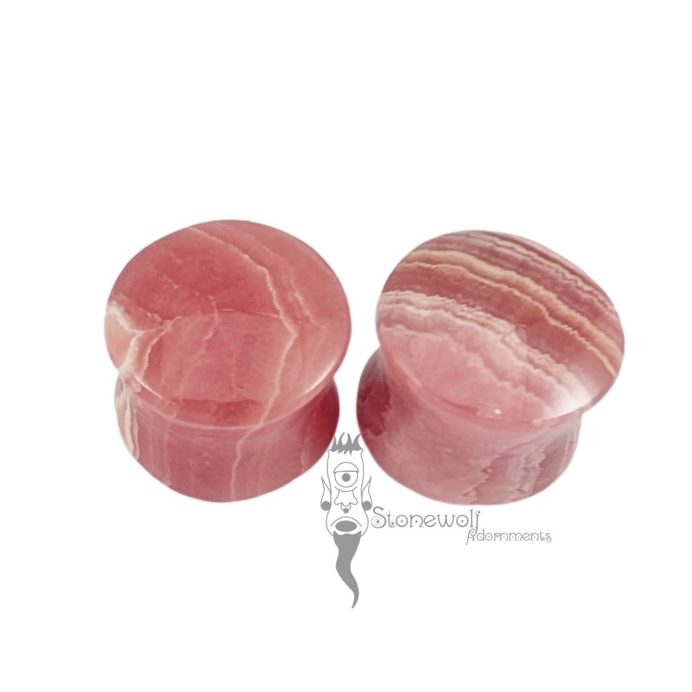 Rhodochrosite 16.5mm Double Flared Pair of Plugs - Ready To Ship