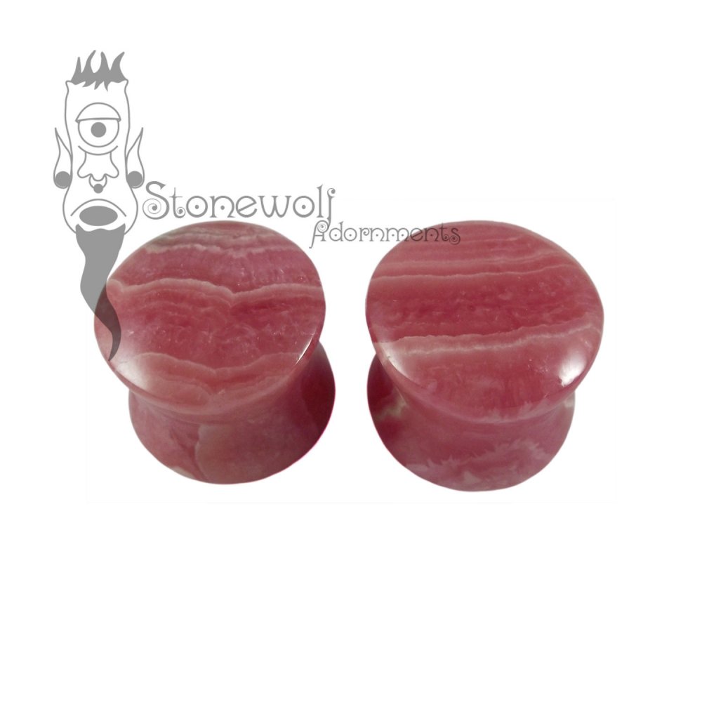 Pair of Rhodochrosite Stone Plugs Double Flared Made to Order