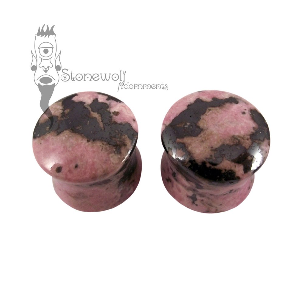 Pair of Rhodonite Stone Plugs Double Flared Made to Order - Click Image to Close