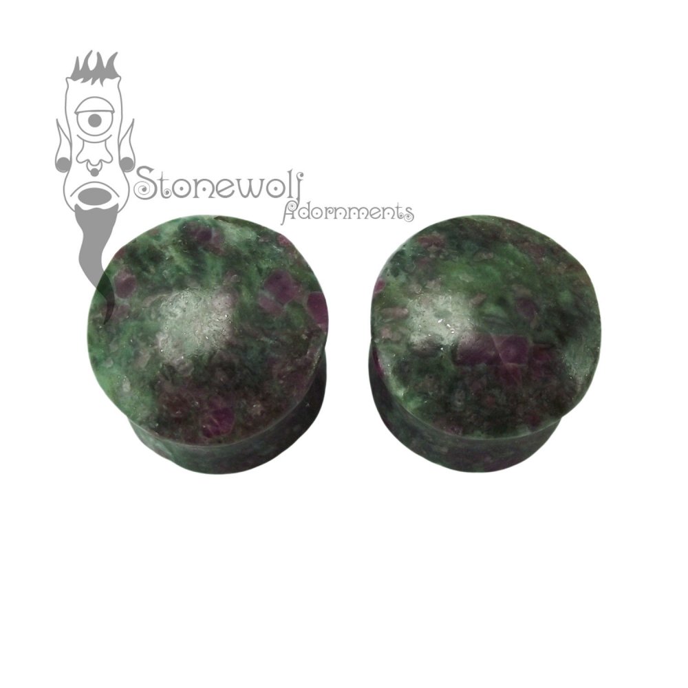 Pair of Ruby in Fuchsite Stone Plugs Double Flared Made to Order - Click Image to Close