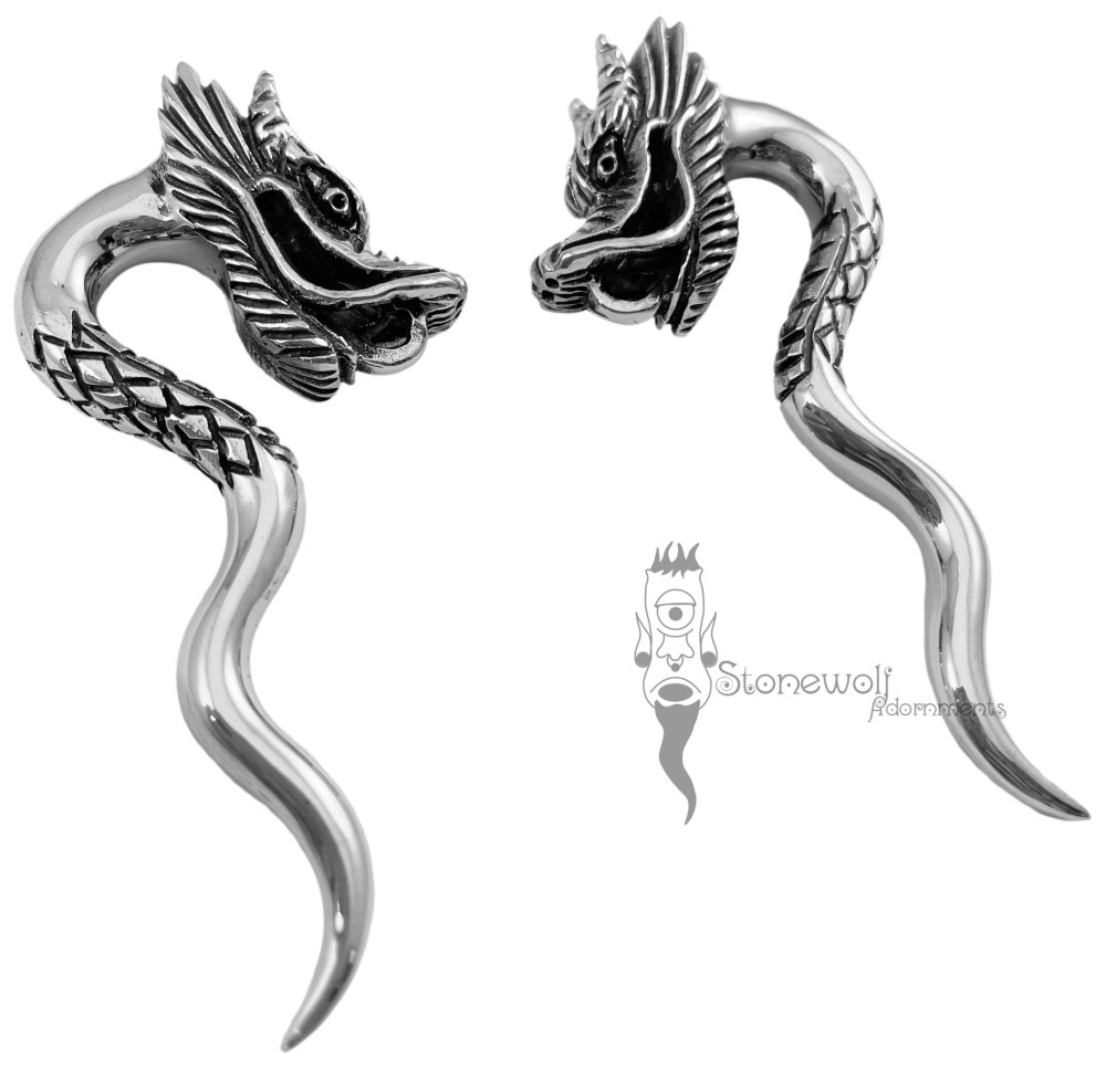 Pair of Silver Dragons Ear Weights