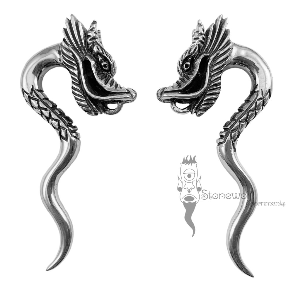 Pair of Silver Dragons Ear Weights