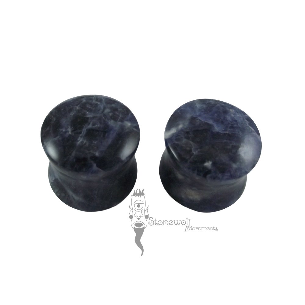 Pair of Sodalite Stone Plugs Double Flared Made to Order
