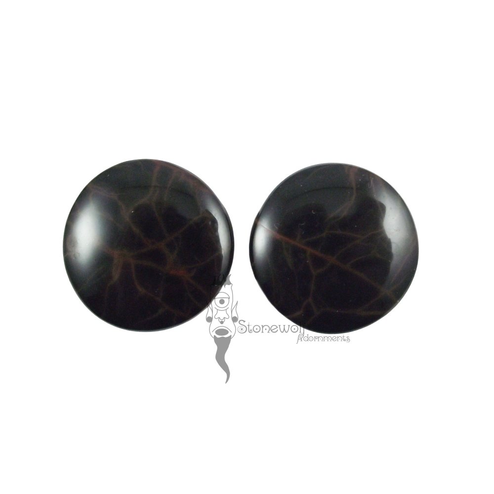 Pair of Spiderweb Obsidian Stone Plugs Double Flared