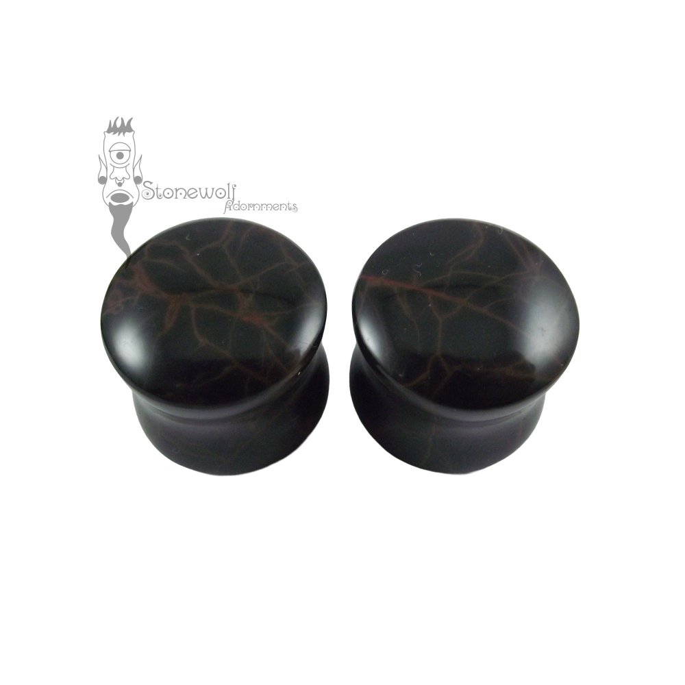 Pair of Spiderweb Obsidian Stone Plugs Double Flared