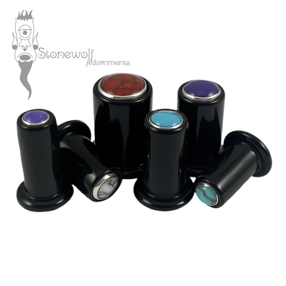 Delrin Philtrum Plug with Synthetic Stone Inlay - Made to Order