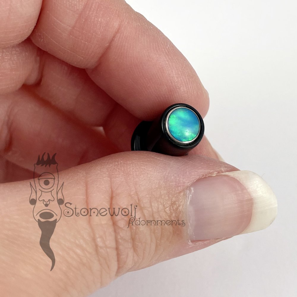 Delrin 8mm Philtrum Lip Plug w/ Aurora Opal Inlay- Ready To Ship