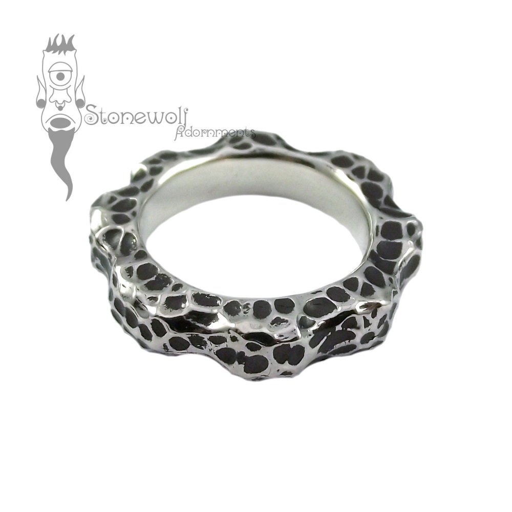 Hammered Gear Ring 925 Sterling Silver