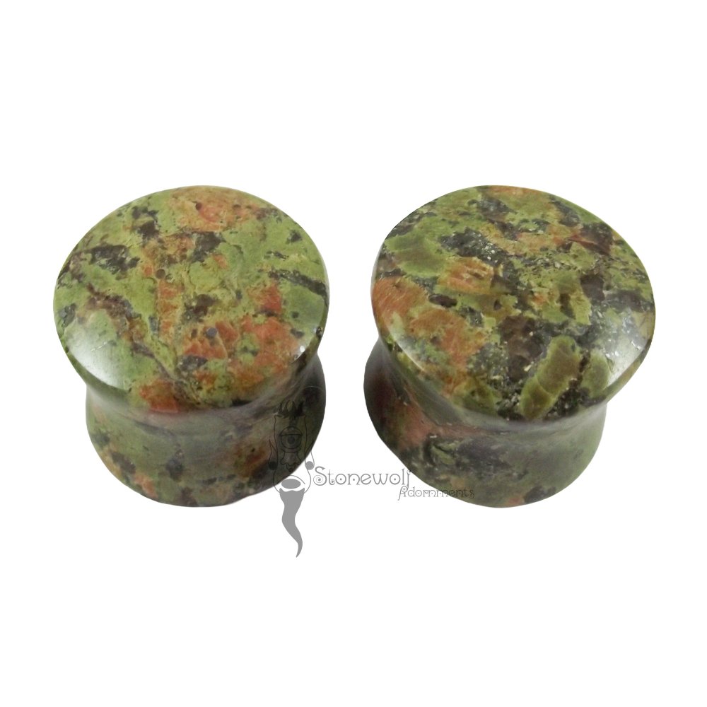 Pair of Unakite Stone Plugs Double Flared Made to Order