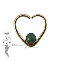 18K Yellow Gold Heart Seam Ring with Malachite Stone