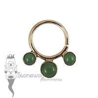 18K Yellow Gold Seam Ring with Chrysoprase Stones -Ready To Ship