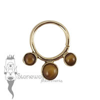 18K Yellow Gold Seam Ring with Tigers Eye Stones - Ready To Ship