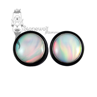 Pair of Delrin Plugs with Aurora Opal Inlay Made to Order