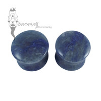 Pair of Blue Aventurine Stone Plugs Double Flared Made to Order