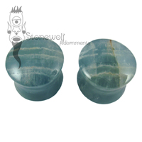 Pair of Blue Onyx Stone Plugs Double Flared Made to Order