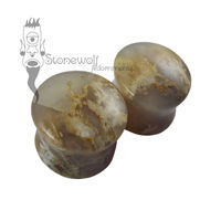 Pair of Graveyard Plume Agate Plugs Double Flared Made to Order