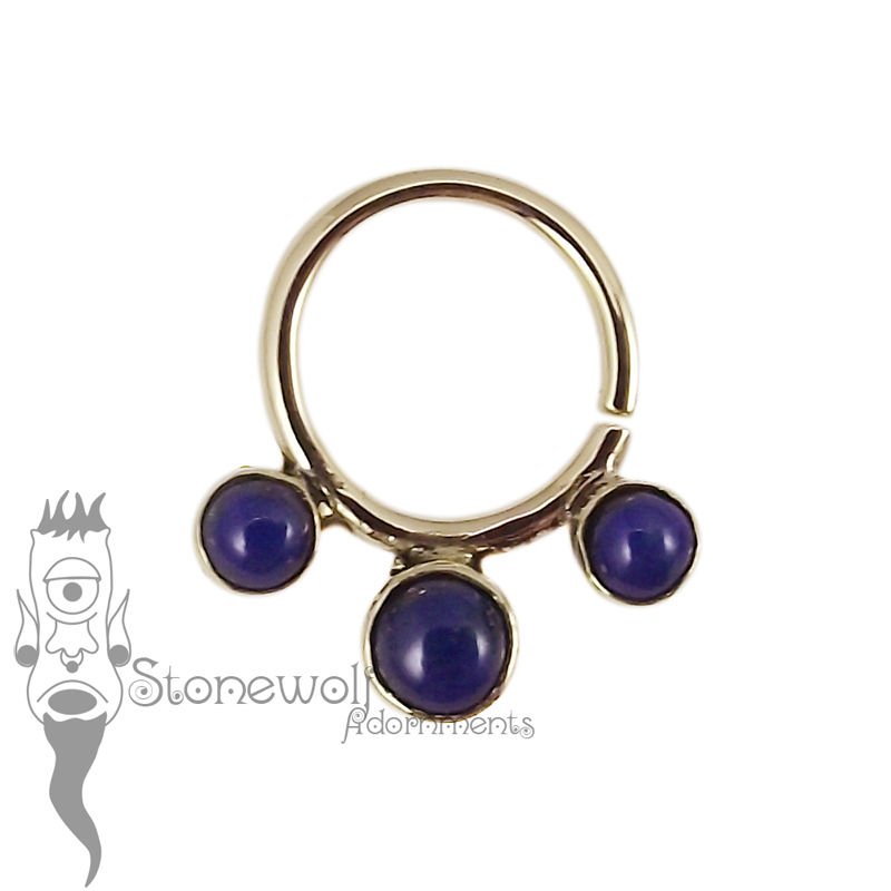 18K Yellow Gold Seam Ring with Lapis Stones - Ready To Ship - Click Image to Close