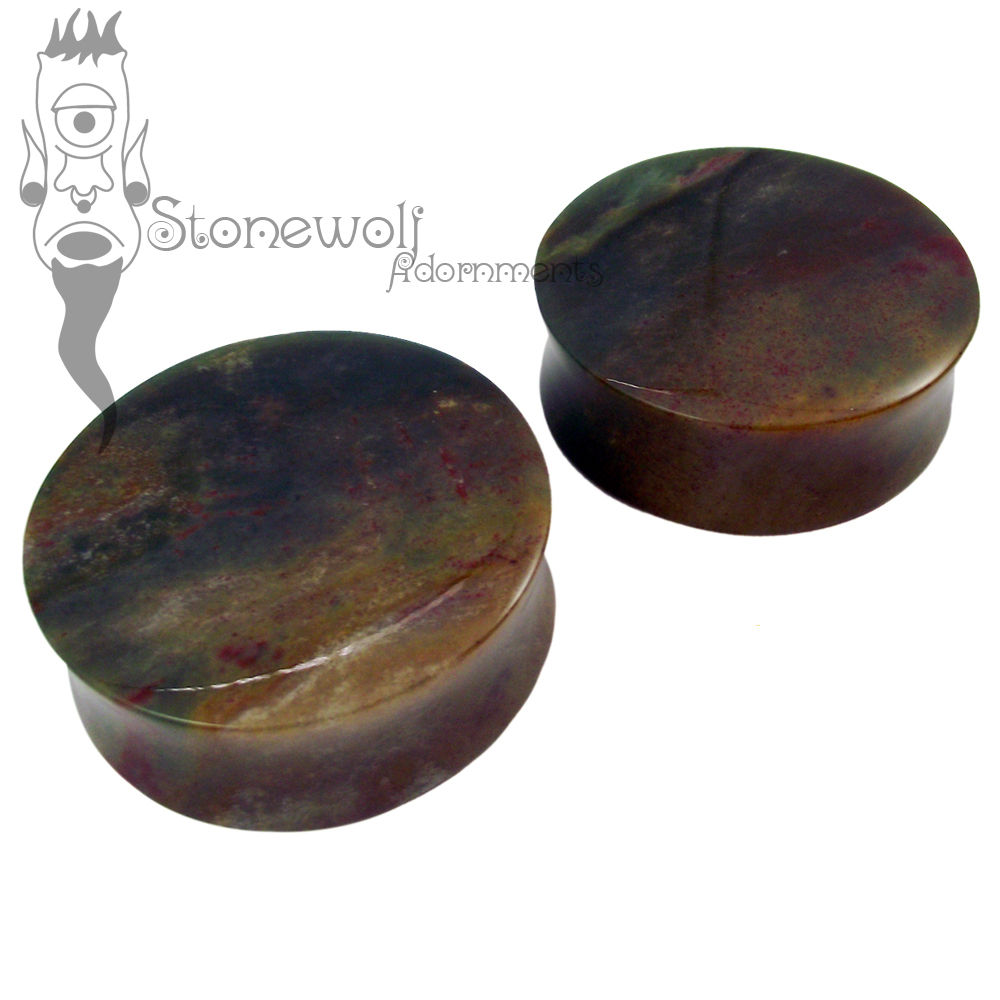 Pair of Bloodstone Stone Plugs Double Flared Made to Order - Click Image to Close