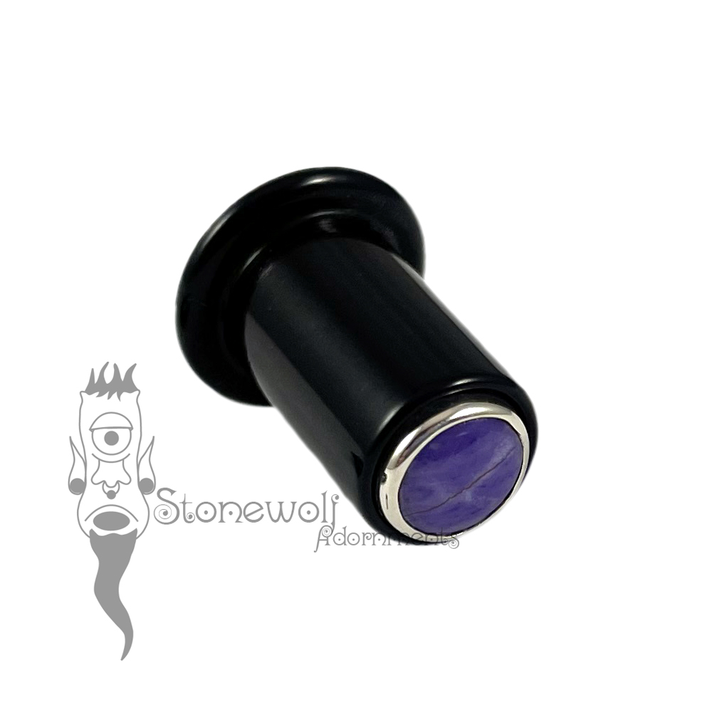 Delrin 8mm Philtrum Lip Plug w/ Syn Charoite Inlay-Ready To Ship