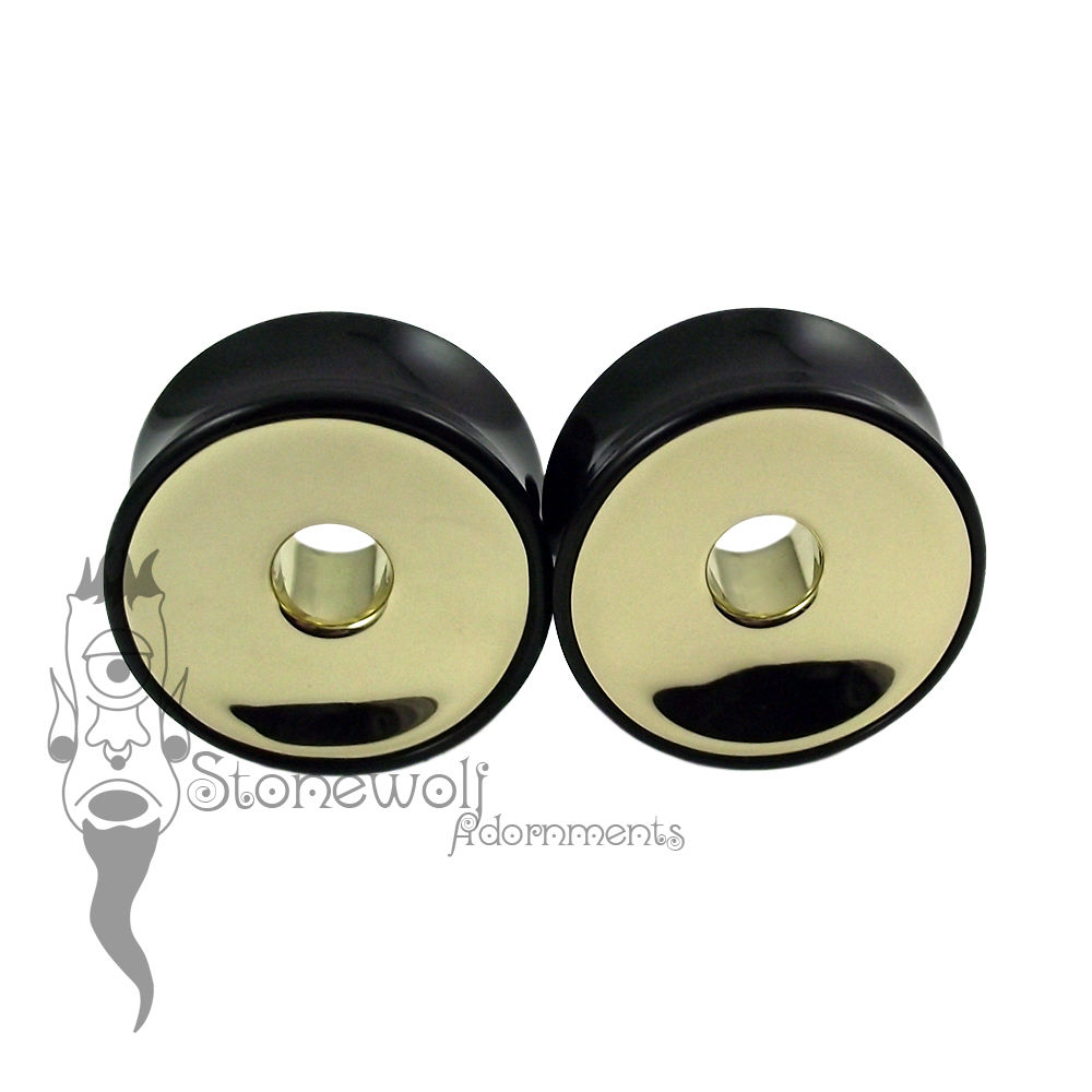 Pair Delrin Double Flared Plugs with Concave Brass Inlay