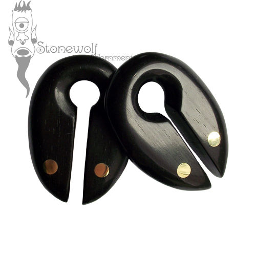 Pair of Ebony Wood Weights with Brass Inlays