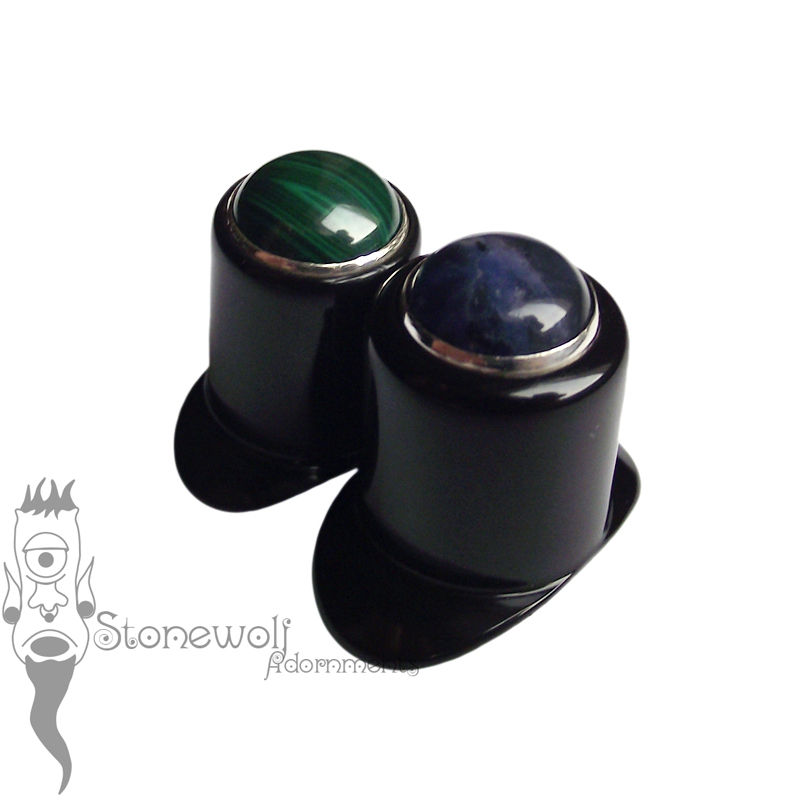 Delrin Lip Plug with Stone & Silver Inlay Curved T-back - Click Image to Close