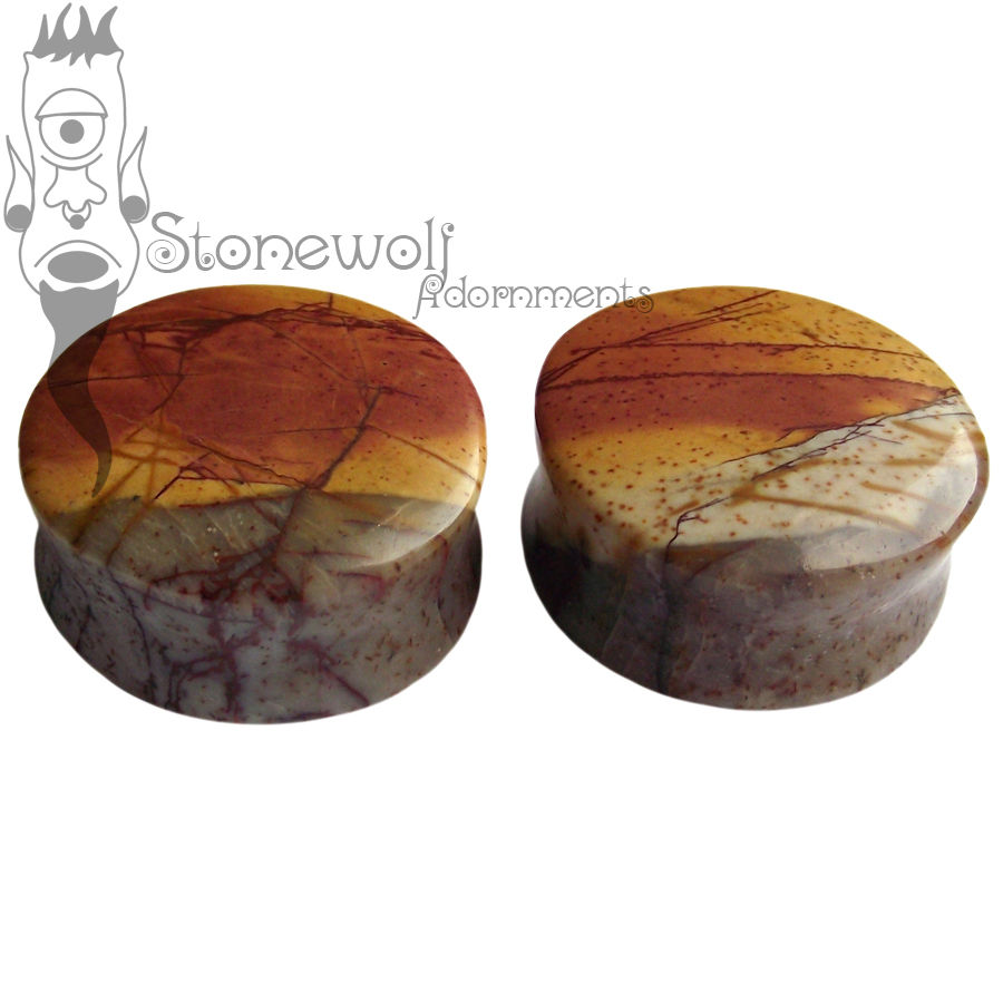 Pair of Picasso Jasper Stone Plugs Double Flared Made to Order - Click Image to Close