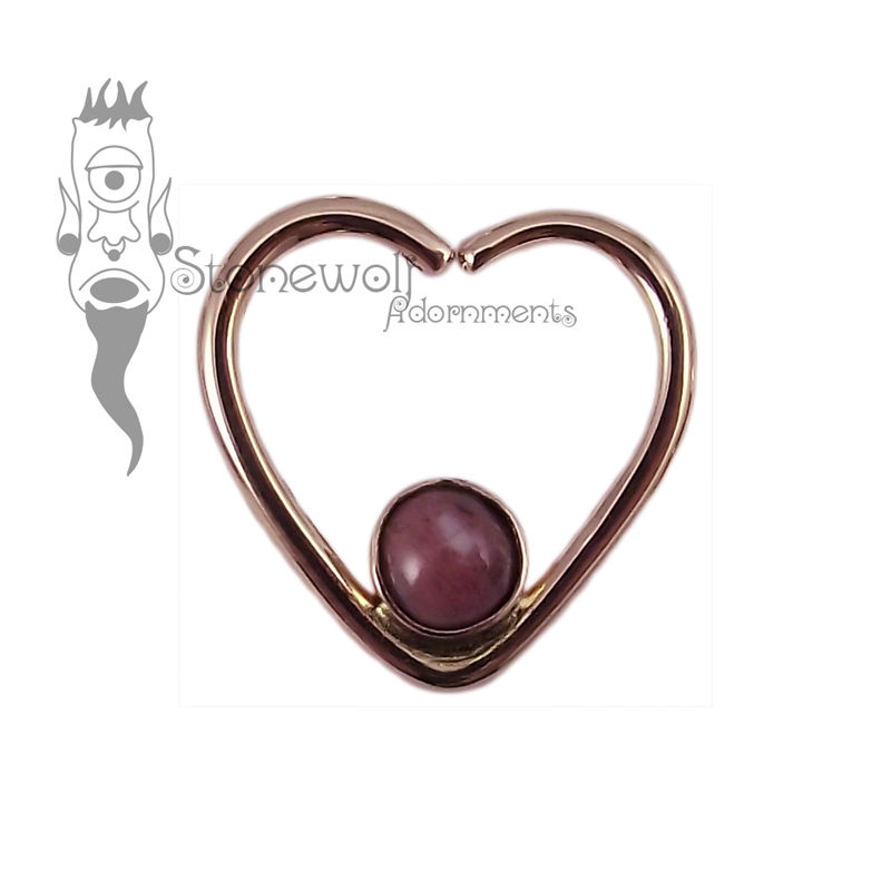 18K Rose Gold Heart Seam Ring with Rose Jasper Stone - Click Image to Close