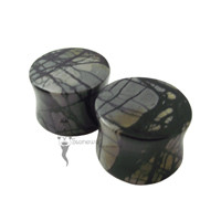 Pair of Grey Picasso Jasper Stone Plugs Double Flared