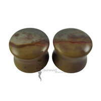 Pair of Polychrome Jasper Stone Plugs Double Flared