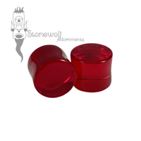 Pair of Red Transparent Glass 17mm Stone Plugs - Ready To Ship