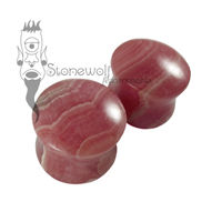 Pair of Rhodochrosite Stone Plugs Double Flared Made to Order