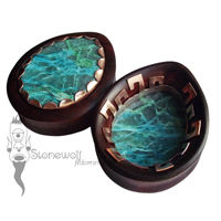 Pair of Wood Teardrop Plugs with Stone Inlay- Made to Order